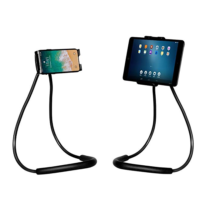 Universal Tablet Holder, Adjustable Rotating Gooseneck Mount Cell Phone Holder for 4.7-7.6 inch Tablet PC & Mobile Phone (Black)