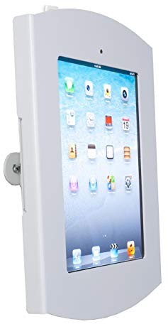 iPad Wall Mount, Locking Enclosure, Hidden Home Button, iPad 2-4 and Air (White Steel)