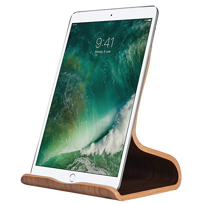 SAMDI Wood Tablet Stand, Wooden iPad Holder: Desktop Stand Holder Dock for new iPad 2017 Pro 9.7, 10.5, Air mini 2 3 4, Kindle, Nexus, Accessories, Tab, E-reader, other Tablets(4-13 inch)-Black Walnut