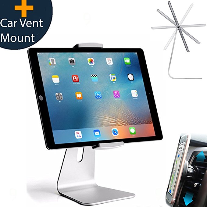 Elegant Adjustable Aluminum Tablet Holder Stand, 360° Rotatable, Desktop Stand for 6~12.9 inch iPad Pro Air Mini Galaxy Tab Nexus, Tablet Mount for Store Showcase Kitchen Countertop Office Reception