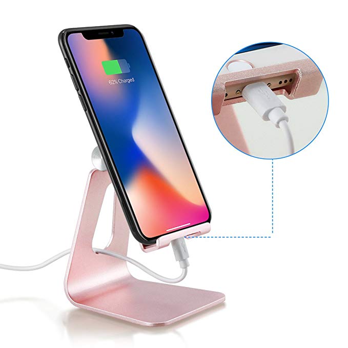 Tablet Stand Phone Holder, Aluminium Adjustable Desktop Cell Phone Stand Holder for iPhone 8/8 Plus/7/7 Plus/6 iPhone X, Galaxy Note 8/5/S8, iPad, Kindle, E-reader from 3.5-8.0 inch (Rose Gold)