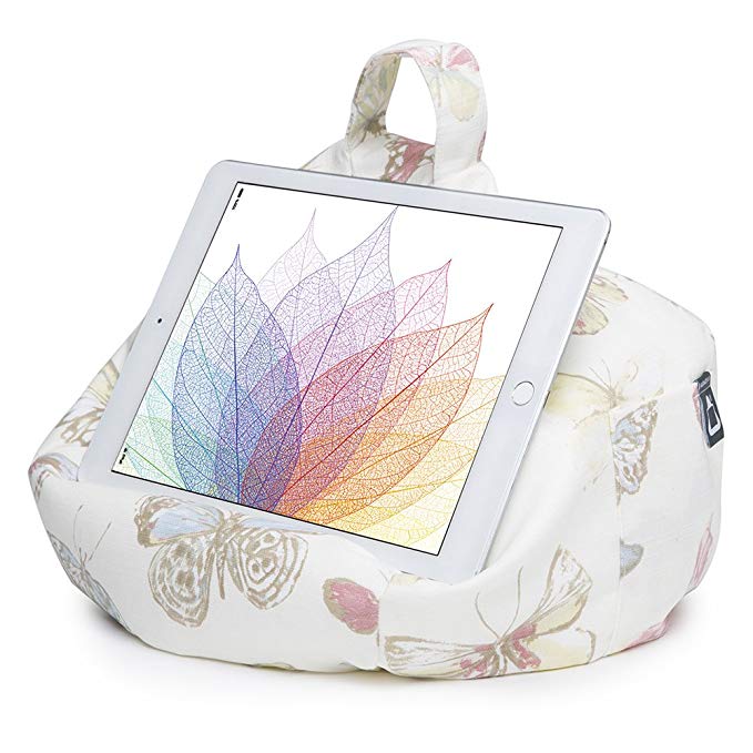 iBeani Tablet Stand/Beanbag Cushion Holder, Compatible with all iPads, Tablets & eReaders. Comfort at Any Angle - Butterfly Cream