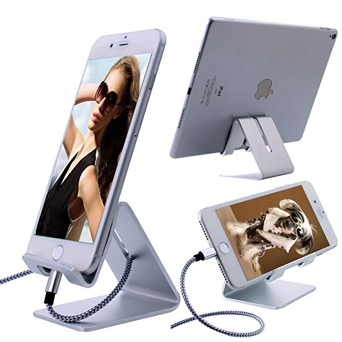 AICase Tablet Phone Stand Universal Solid Aluminum Alloy Metal Moble Phone iPad Desktop Stand Mobile Phone Tablet (Up to 13 inch) (Silver)