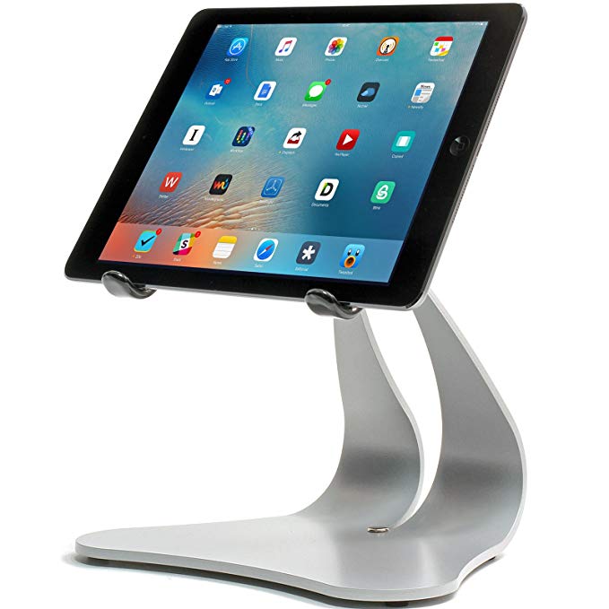 Thought Out Stabile PRO Adjustable iPad Stand Pro Air 2 12.9 10.5 9.7 Surface Galaxy Tablet Holder Pivoting Silver - Made in USA