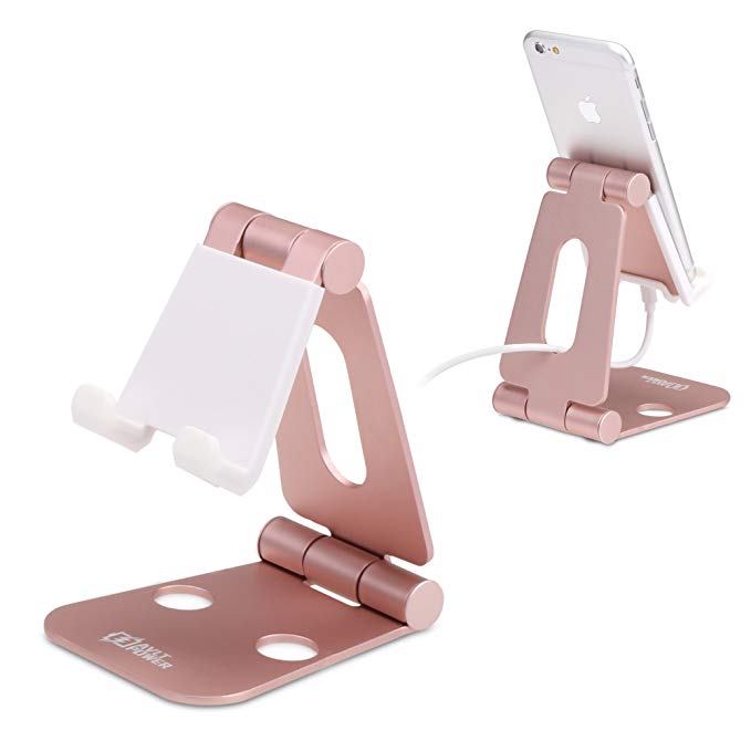 AVLT-Power Sturdy Aluminum Foldable Multi Angle Phone and Tablet Holder Stand - Portable & Adjustable - Compatible with iPhone XS/XS Max/XR/X/8/8 Plus/Galaxy Note 9/S9/S9+/S8/S8+/Note 8 - Rose Gold