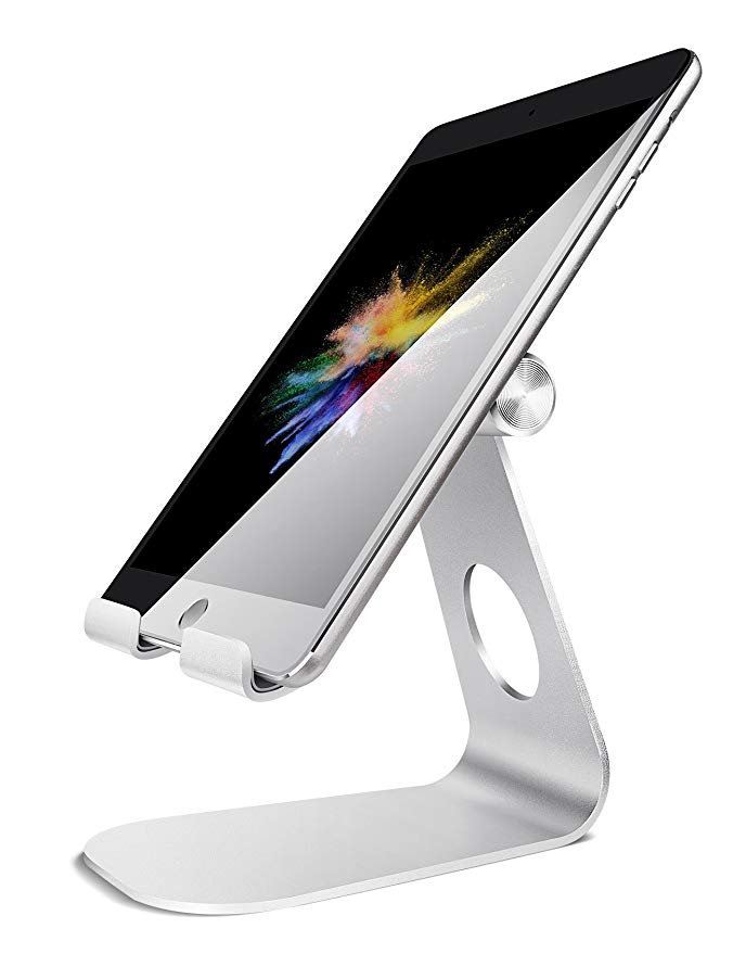 Tablet Stand Adjustable, Lamicall Tablet Stand : Desktop Stand Holder Dock Compatible with New iPad 2017 Pro 9.7, 10.5, Air Mini 2 3 4, Kindle, Phone, Accessories, Tab, E-Reader (4-13 inch) - Silver