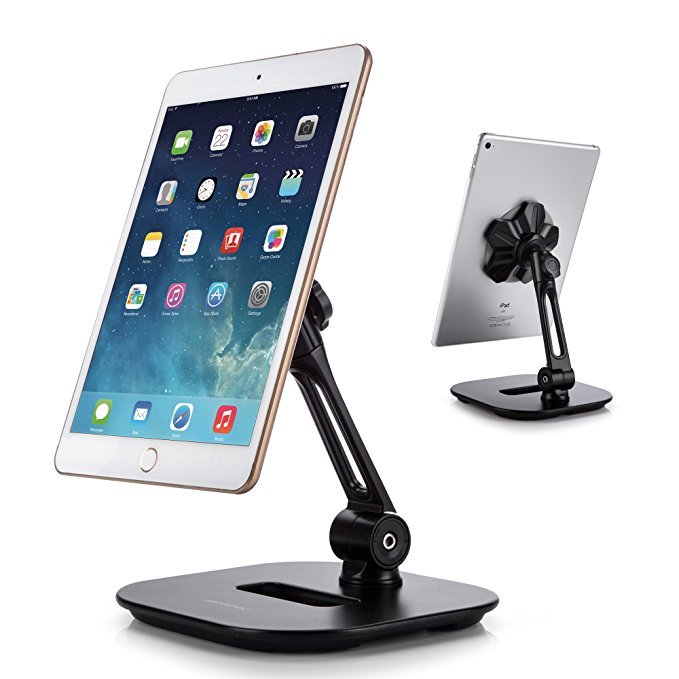 AboveTEK Sleek Magnetic Tablet Stand, Aluminum iPad Cell Phone Stand w/Extra Bonus Metal Disks, 360° Swivel iPhone/iPad Magnet Mount for Kitchen Tabletop Bedside Office Desk Kiosk Reception Display