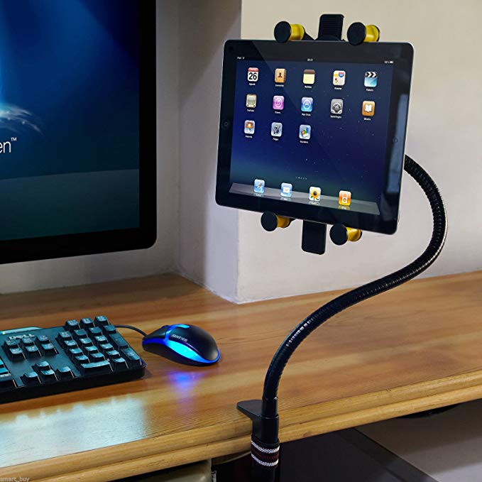 Easy operations: users can fix the tablet holder mount by twisting the screw at the bottom to make it clip the desk : Universal Tablet stands Desk Floor Seat Gooseneck Mount Holder for Galaxy ipad