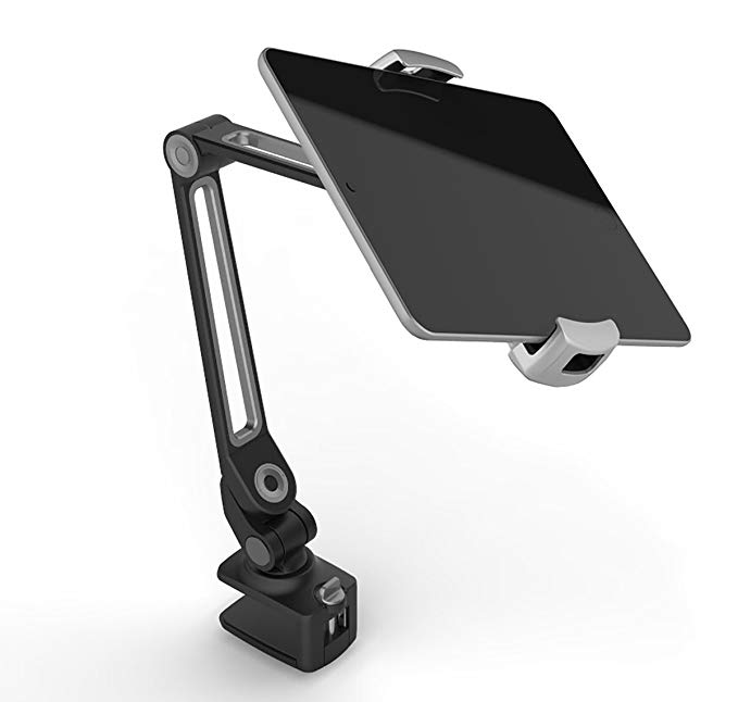 Tablet Phone Clamp Stand Holder LARICARE Suit 4-11”Double Distance 360 Degree Swivel Adjustable Sturdy Aluminum Fits Camera, iPad, iPhone, Samsung, Tablet, Surface Pro, Nintendo Switch LD203B (Black)