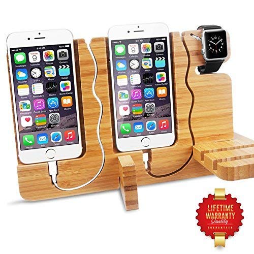 Aerb 5 in 1 Bamboo Charging Stand Dock Station Adjustable Holder for iWatch iPhone and Other Smartphone Tablet