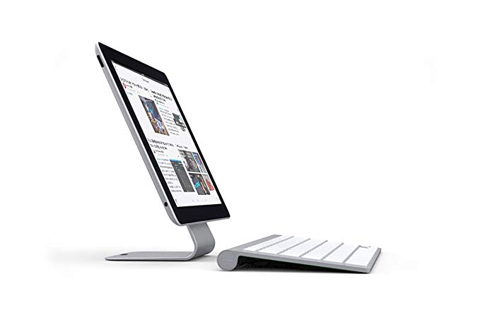 Slope - Patented Tablet Stand by wiplabs, Premium Micro-Suction iPad Stand Holder Dock for New iPad Pro and All Tablets or E-Reader up to 10.5 inches with Flat Back - Silver