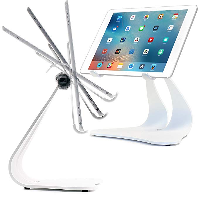 Thought Out Stabile PRO Adjustable iPad Stand Pro Air 2 12.9 10.5 9.7 Surface Galaxy Tablet Holder Pivoting White - Made in USA