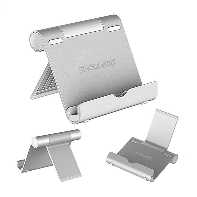 Aluminum Tablet Stand，FANLANG Multi-Angle Holder for Samsung Galaxy,iPad air/iPad pro/iPhone6S Plus,e-readers and Smarphones,Compatible with Google,Nexus,HTC,LG,Nokia Lumia,OnePlus and More(Silver)