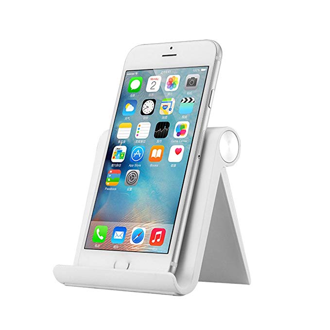 Multi-Angle Cell Phone Stand, Bagent ABS Plastic Adjustable Desktop Cradle Portable Stand Holder for iPhone, iPad, Samsung Galaxy, All Phones and Tablets (White)