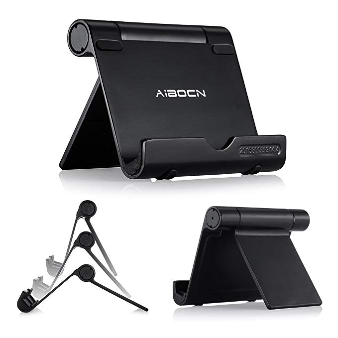 Aibocn Upgraded Multi-Angle Aluminum Stand for Tablets Smartphones and E-readers Compatible With iPhone iPad Air iPod Samsung Galaxy/Tab HTC Google Nexus LG OnePlus and More, Black