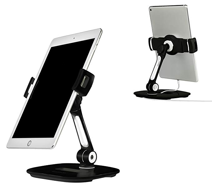 INTRODUCTION SALE! Showroom Aluminum Desktop Tablet Phone Stand | 360° Rotating Swivel Tilt Collapsible Tablet Holder | Padded Jaws swivel Lock | Fits Tablets 4 - 11 inches | iPhone Android iPad