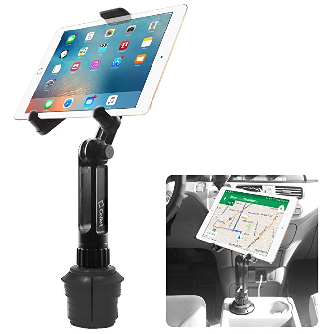 Cup Holder Tablet Mount, Tablet Car Mount Holder Made by Cellet with a Cup Holder Base for iPad Mini/Air 2 /Air/iPad 4/3/2 Samsung Galaxy Tab 4/3 and More - Holds Tablets up to 9.7 Inches in Width