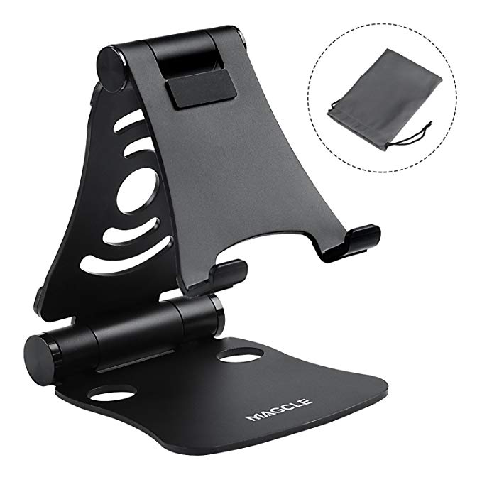 Adjustable Tablet Stand, Magcle Foldable Phone Stand Holder for iPhone XS/XR / XR MAX, Desktop Cell Phone Holder Dock Aluminum Alloy for Nintendo Switch (No Case),for iPad (4-13 Inch)(Black)