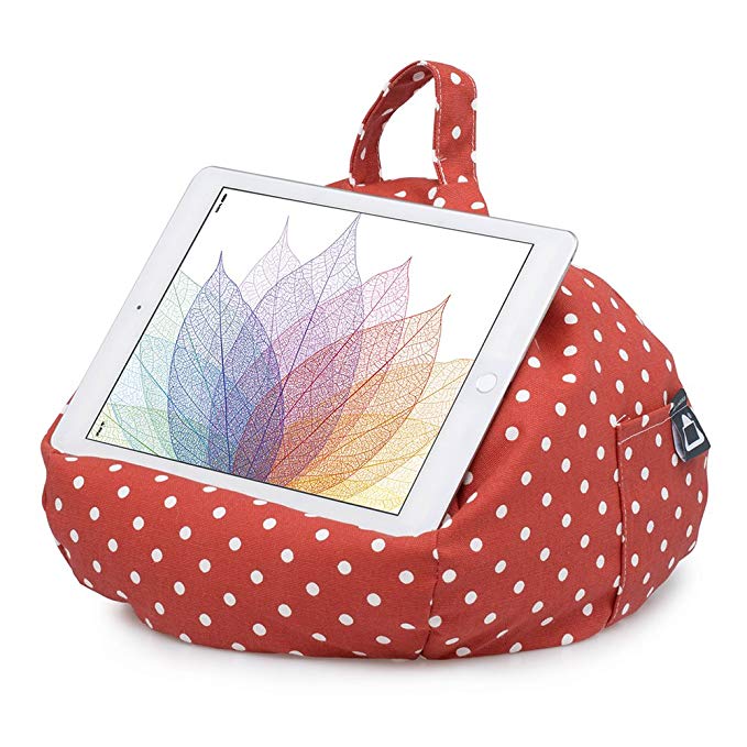 iBeani Tablet Stand/Beanbag Cushion Holder, Compatible with all iPads, Tablets & eReaders. Comfort at Any Angle - Polka Dot Red & White