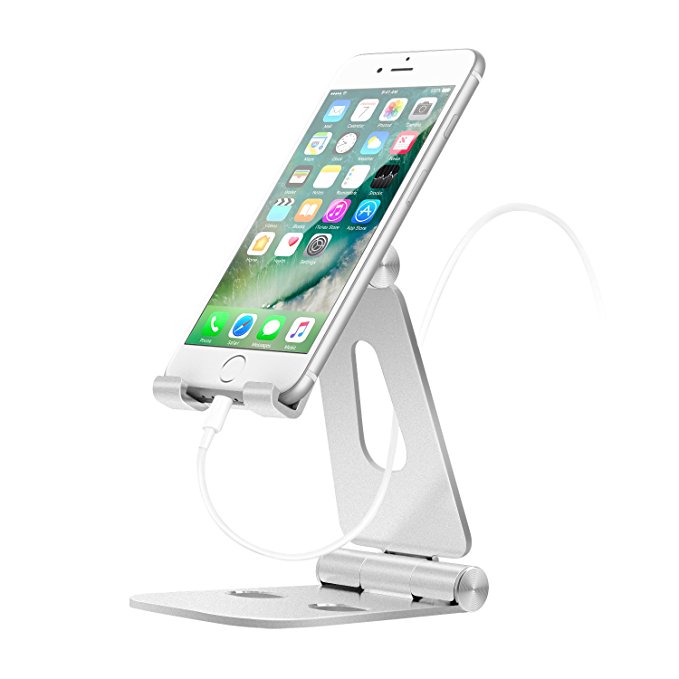 MoKo Foldable Phone/Tablet Stand, Universal 210 Degree Adjustable Aluminum Desktop Holder, Fit iPhone X/Xs/Xs Max/XR/8/8 Plus, Galaxy S9/S9 Plus/Note9, Pad Pro 10.5/9.7/Mini/Air, Zenpad, Silver