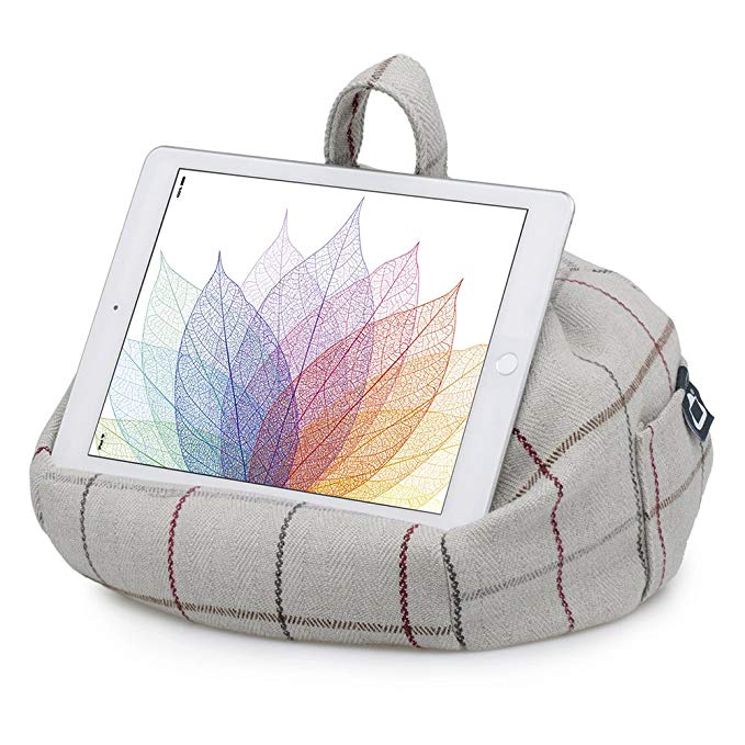 iBeani Tablet Stand/Beanbag Cushion Holder, Compatible with all iPads, Tablets & eReaders. Comfort at Any Angle - Grey Check