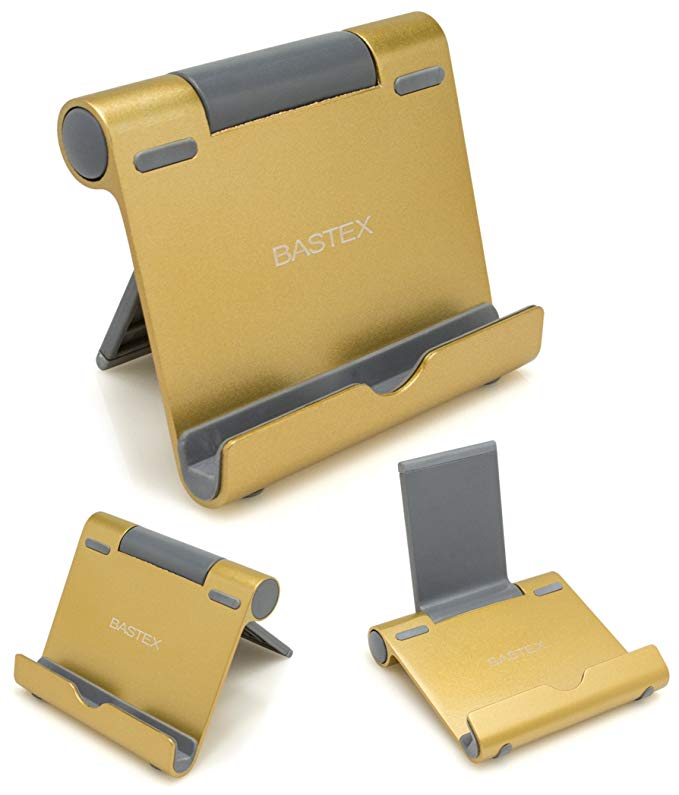 Bastex Multi-Angle Portable Aluminum Stand for iPhone, iPad, Samsung Galaxy / Tab, Google Nexus, HTC, LG, Nokia Lumia, OnePlus and Other Tablets, Smartphones, and E-Readers - Gold