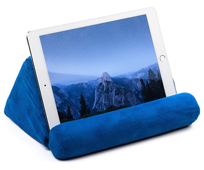 Ideas In Life Tablet Pillow for Galaxy and IPad, Plush Microfiber Mini Tablet Computer Holder Sofa Reading Stand, Self Standing or Use on Lap, Bed, Sofa, Couch. Color Blue