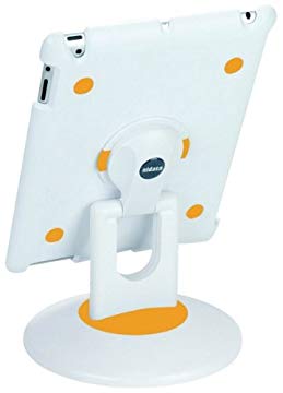 Aidata ISP203WO Spin Station Multifunction Stand for iPad 2, White Shell with White and Orange Base, Protection shell with durable plastic case and rubber inner, Smooth movememt across 360 degrees