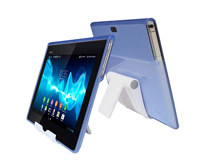 iShoppingdeals - Blue Gel TPU Cover Case and Multi-Angle View Tablet Stand Holder for Sony Xperia Tablet S (SGPT121US/SGPT122US/SGPT123US)