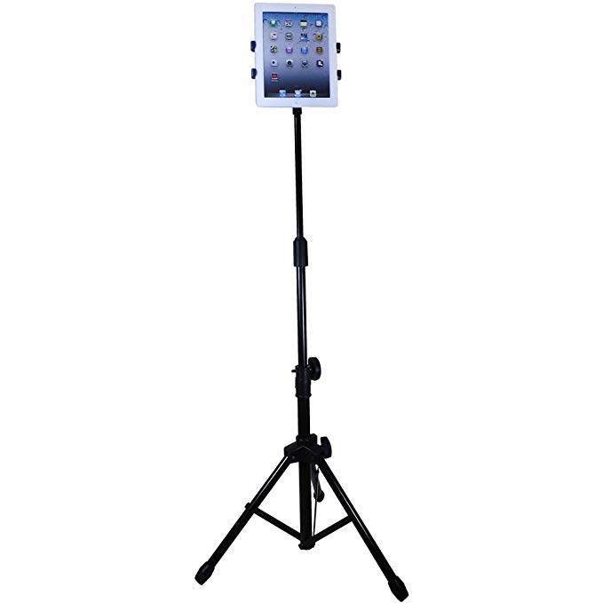 Aidata US-2009B iPad Floor Stand with Tripod Base, Height Adjustable with Telescoping Post, Portable with Carry Case, Black