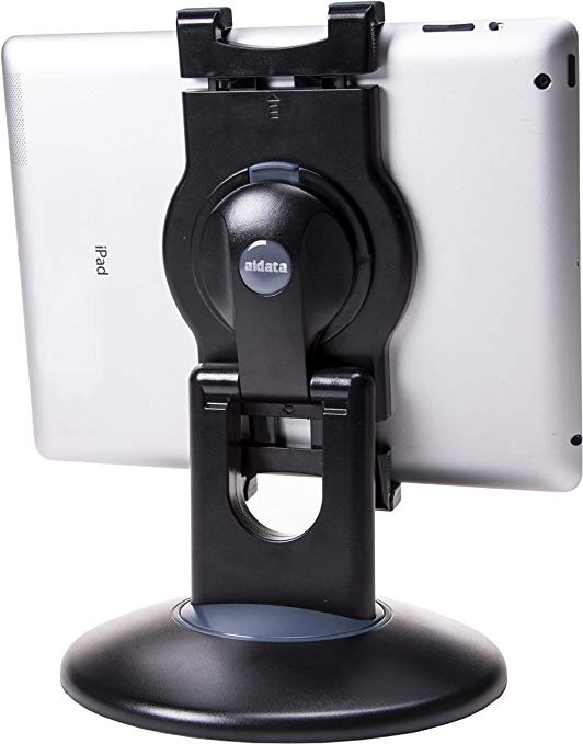 Displays2go Desktop Stand, Rotating Bracket for Touch Screen Tablets Between 7 and 10 Inches, Plastic, Black (IPDADTD04T)