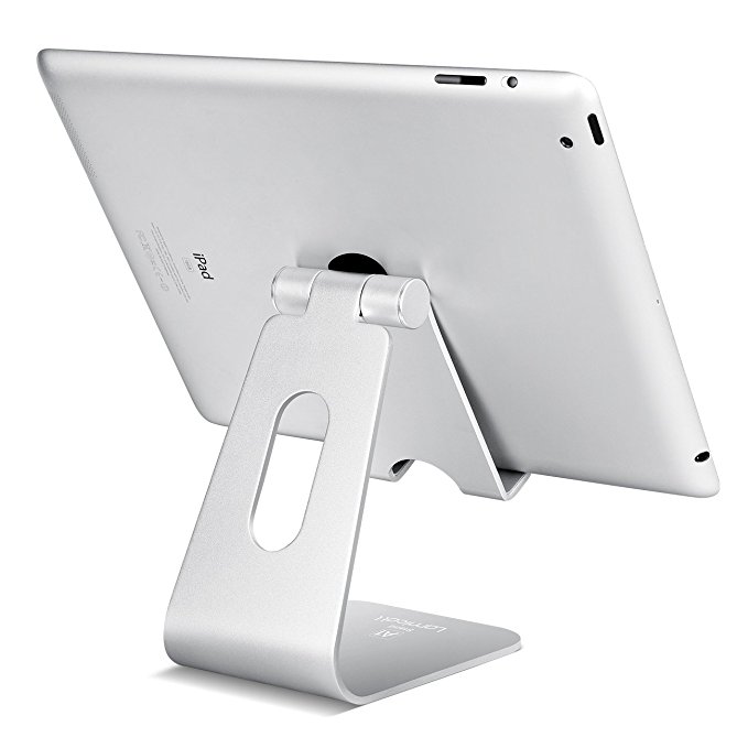 Tablet Stand Multi-Angle, Lamicall Tablet Holder: Desktop Adjustable Dock Cradle Compatible with Tablets such as iPad Air Mini 2 3 4 Pro, Phone XS Max XR X 6 7 8 plus More Tablets (4-13 inch) - Silver