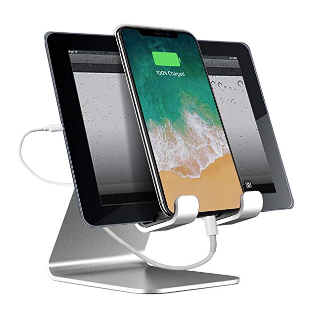 Tablet Stand Multi-Angle,Tablet Holder Desktop Adjustable Dock Cradle Compatible with Tablets Such as iPad Mini Air 2 3 4 Pro, Phone X 6 7 8 Plus Other Tablets (4-13 inch) - Silver