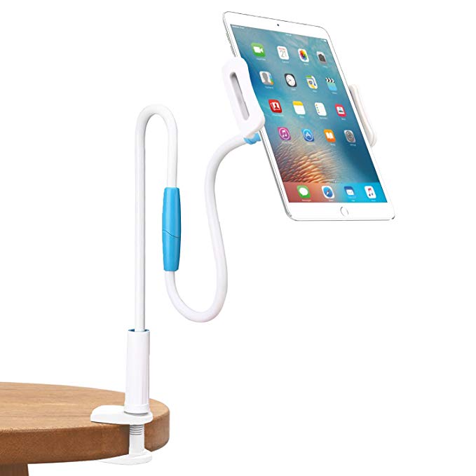 MoKo Tablet Clamp Mount Stand, Flexible iPad Lazy Arm Holder for Bed, Universal Adjustable Gooseneck Holder Cradle for iPad Pro 10.5/9.7/Air/Mini, Samsung Galaxy 7/8/S9, iPhone X/8/8 Plus/7/7+，White