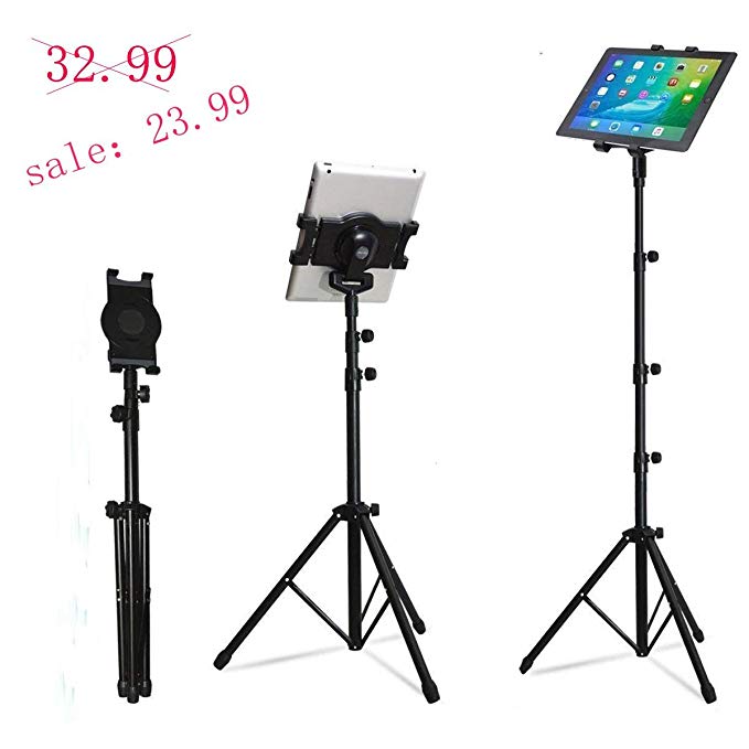 raking Foldable Floor Tablet Tripod Stand Mount For Ipad, iPad mini, iPad Air, iPad 1,2,3,4 and Others Within 7-10 Inch,Carrying Case Includeed