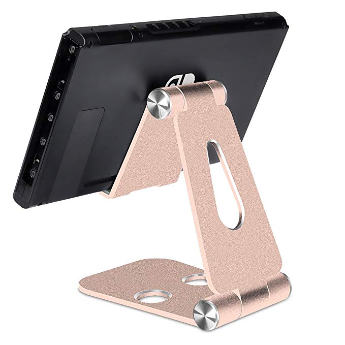 Hestia Goods Stand for Nintendo Switch, Dual Foldable Adjustable Tablet Stand, Aluminum Charging switch stand Holder for Nintendo Switch, iPhone, iPad Air, Galaxy and More, Pink