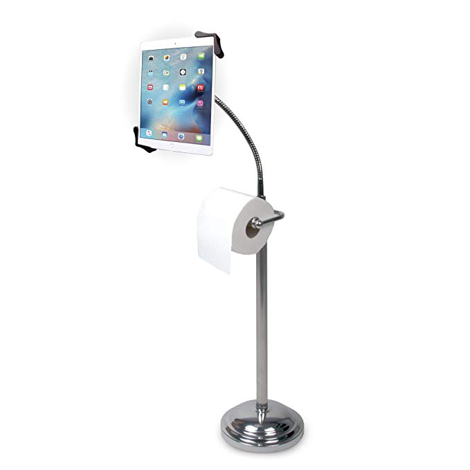 CTA Digital Universal Pedestal Stand with Roll Holder for iPad (2017) / iPad Air / iPad mini / iPad Pro 12.9 /10.5/9.7 / Surface Pro 4 / 7-13 inch tablets PAD-TSBU