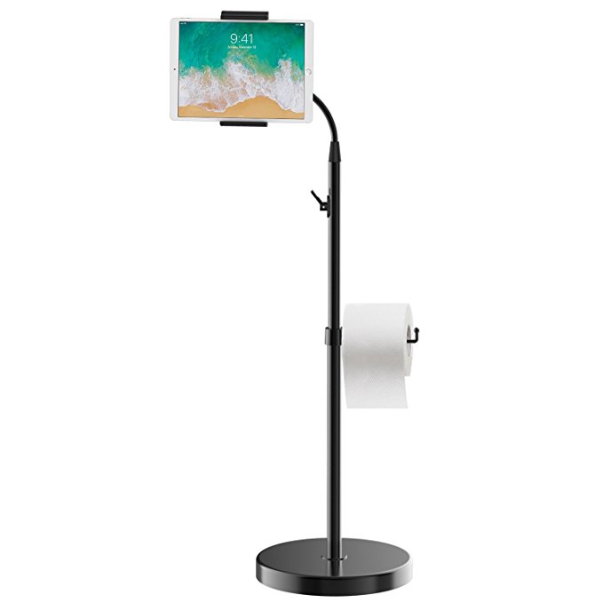 JETech Floor Stand Height-Adjustable Gooseneck with Toilet Paper Roll Holder for 7-11.8 Inch Tablets iPad Galaxy Tab