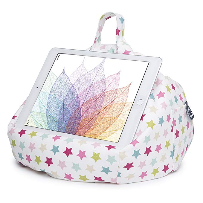 iBeani Tablet Stand/Beanbag Cushion Holder, Compatible with all iPads, Tablets & eReaders. Comfort at Any Angle - Pink Stars