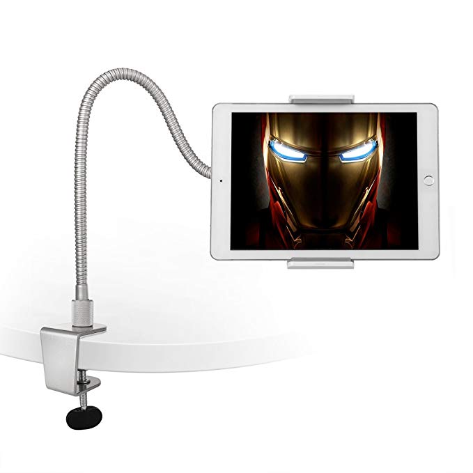 AboveTEK Heavy Duty Aluminum Gooseneck iPad Holder, Cell Phone Desk Mount Tablet Holder iPad Stand for Office Kitchen Bed, Fits 3.5