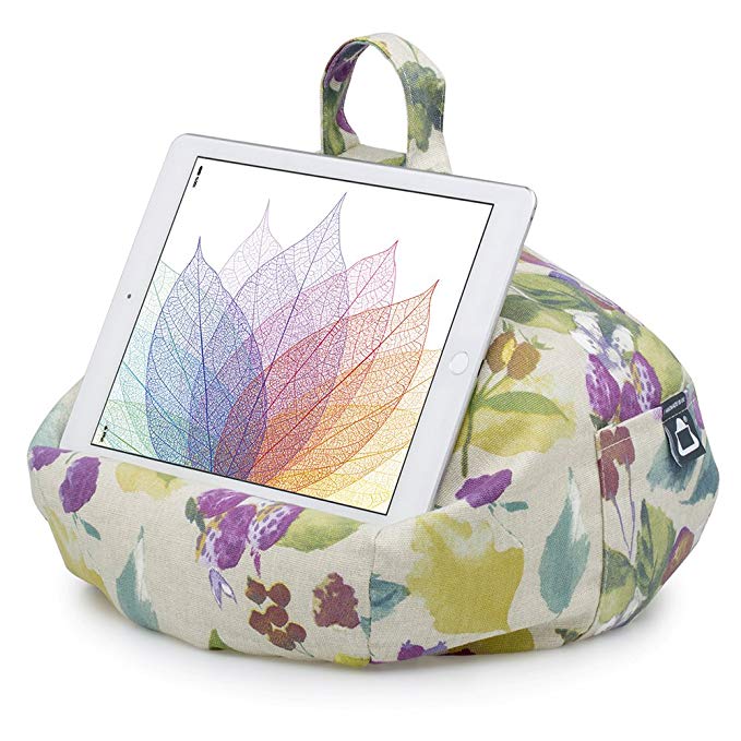 iBeani Tablet Stand/Beanbag Cushion Holder, Compatible with all iPads, Tablets & eReaders. Comfort at Any Angle - Floral Plum