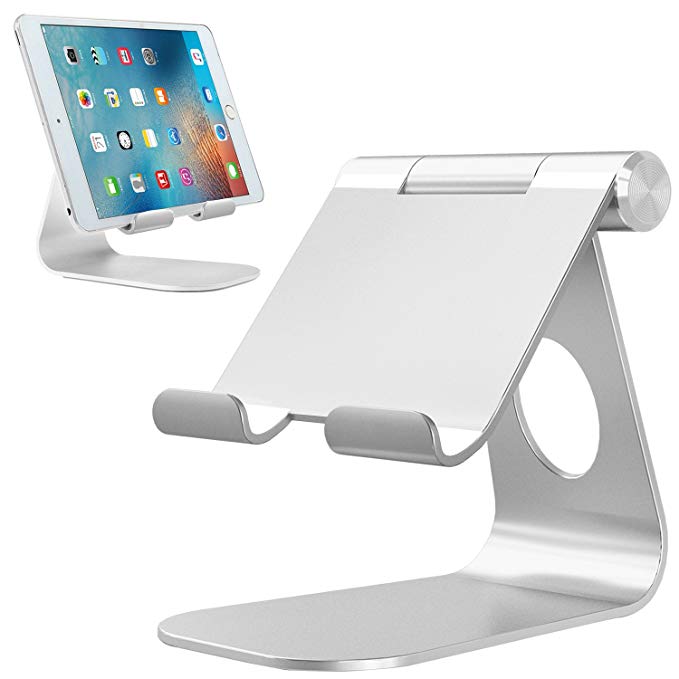 Comsoon Tablet Stand, Cell Phone Stand, Adjustable Holder, Charging Dock Compatible with Smartphones, iPad Pro 9.7 10.5 12.9, iPad Air, iPad Mini, Samsung Tabs, E-Reader (4-13”) (Silver)