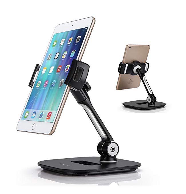 AboveTEK Stylish Aluminum Tablet Stand, Cell Phone Stand, Folding 360° Swivel iPad iPhone Desk Mount Holder fits 4-11