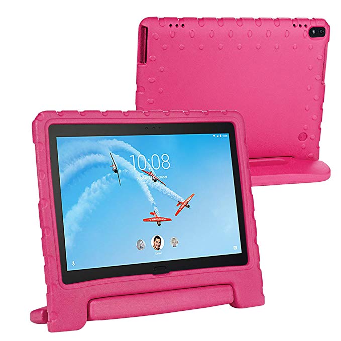 i-original Compatible Shock Proof Lenovo Tab 4 10/10 Plus EVA Case for Kids Bumper Cover Handle Stand, EVA Convertible Handle Light Weight EVA Protective Stand Bumper Cover, Rose