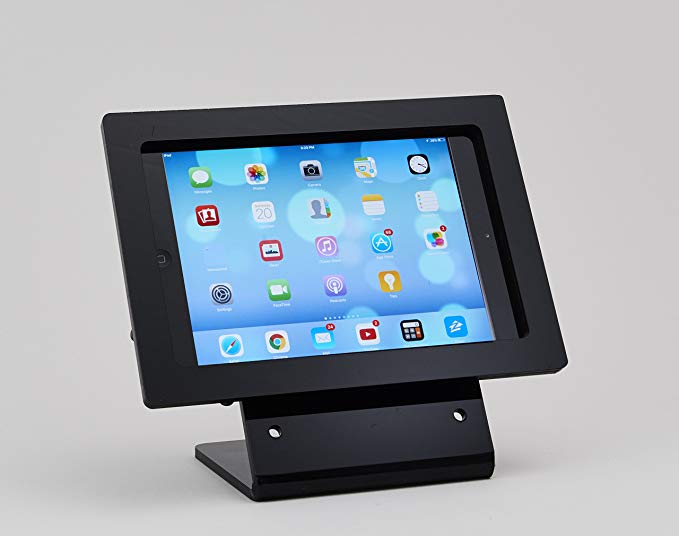 iPad mini 1/2/3 BLACK VESA Security Enclosure with Desktop Mount Stand, made from Acrlyic material for POS, Kiosk, Store Display, Square Card Reader