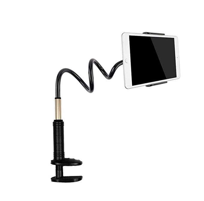 Gooseneck Tablet Stand, Wirezoll Adjustable Arm 360° Rotating Aluminum Gooseneck Universal Lazy Holder for iPad iPhone Series/Nintendo Switch/Samsung Galaxy Tabs/Amazon Kindle Fire HD and more(Black)