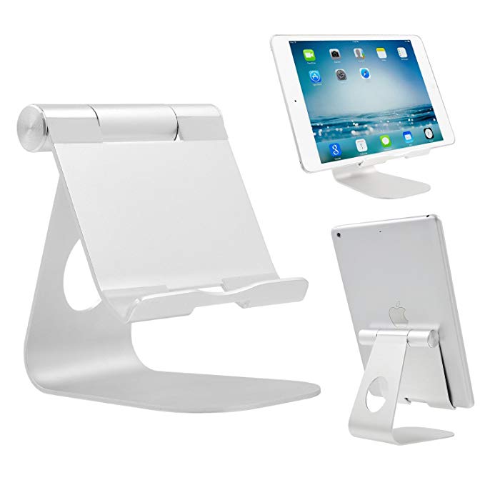 iPad Stand Adjustable Aluminum Tablet Stand, Desktop Stand Holder Dock for iPad Pro 9.7, 10.5, 12.9, Air 2 3 4 mini, Kindle, Nexus, Accessories, Tab, E-reader Other Android Tablets (4-13 inch) Silver