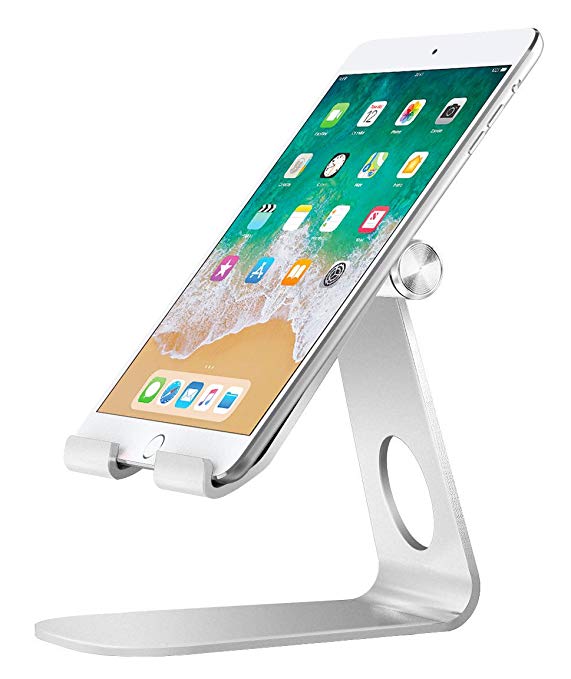 MoKo iPad Stand/Adjustable Tablet Stand, Multi-Angle Rotatable Aluminum Cellphone Desktop Holder for iPad Pro 10.5/9.7/Mini, iPhone X/8/8 Plus/7/7 Plus, Galaxy S9/S9 Plus, E-reader,Accessories, Silver