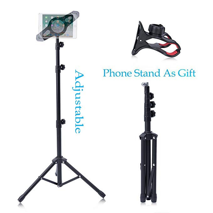 T-Sign Reinforced IPad Tripod Stand Mount - Foldable Floor Tablet Holder, Height Adjustable 360 Rotating Stand for iPad Mini/Air and More 7