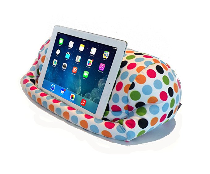 LAP PRO - Stand/Caddy, Universal Beanbag Lap Stand for iPad Pro, iPad Air,1,2,3 & all Tablets, E-Readers, Books & Magazines - Bed, Couch, Travel - Adjustable Angle; 0 - 89 deg. (Polkadot)